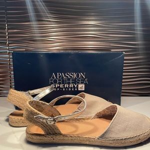Sperry Top-Sider Hope Ankle Strap Flat Espadrilles - Silver Gray Sparkle Sz 9.5
